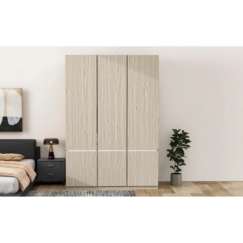Armoire-penderie autoportante pour chambre à coucher avec tringle à vêtements, armoire en bois à 6 portes