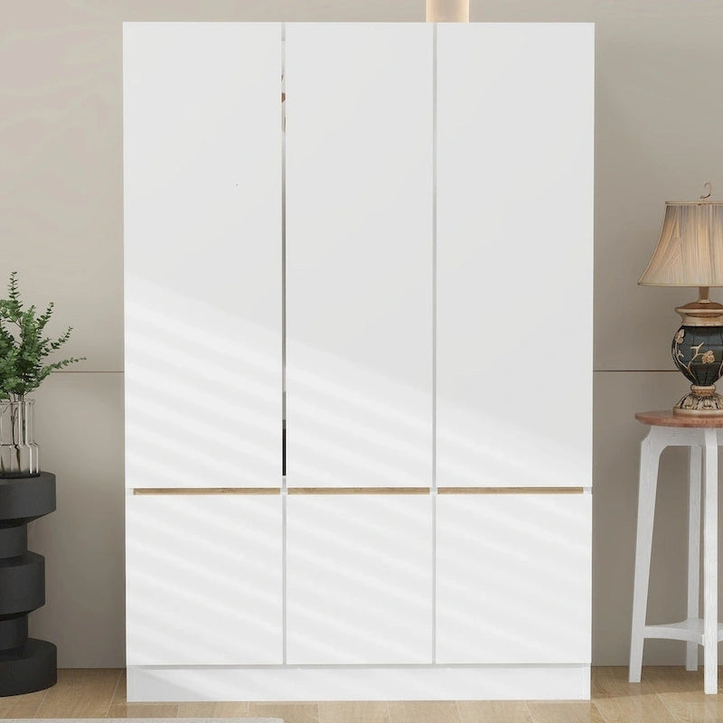 Armoire-penderie autoportante pour chambre à coucher avec tringle à vêtements, armoire en bois à 6 portes