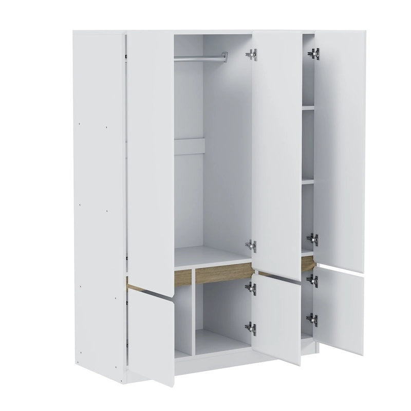 Armoire-penderie autoportante pour chambre à coucher avec tringle à vêtements, armoire en bois à 6 portes
