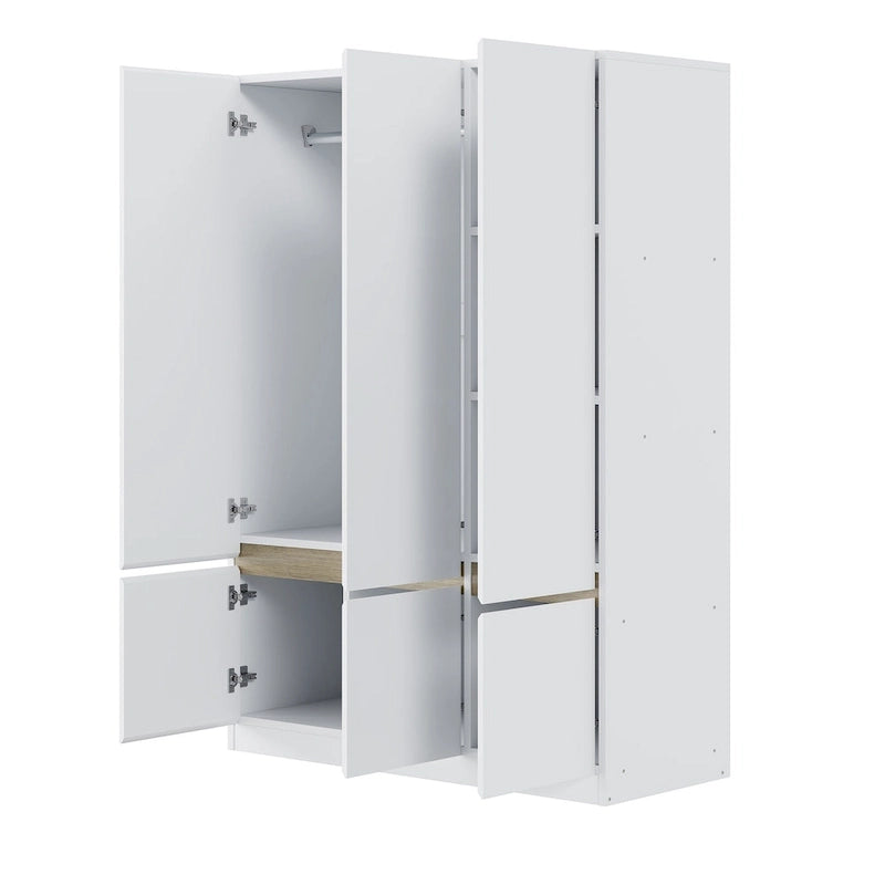 Armoire-penderie autoportante pour chambre à coucher avec tringle à vêtements, armoire en bois à 6 portes