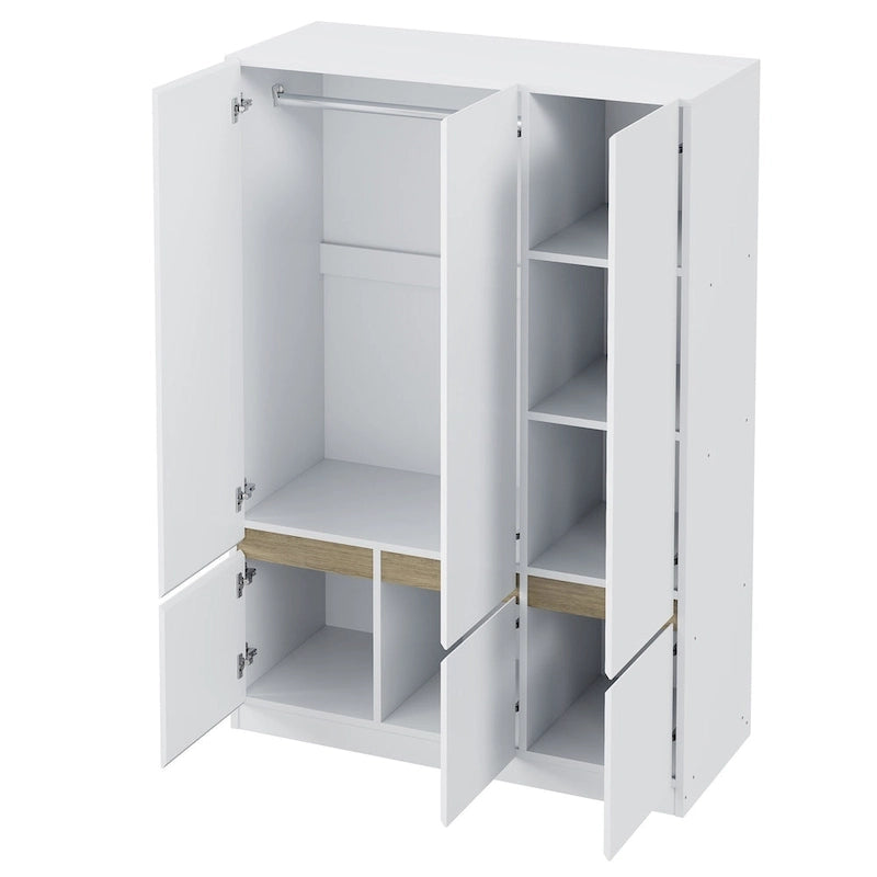 Armoire-penderie autoportante pour chambre à coucher avec tringle à vêtements, armoire en bois à 6 portes