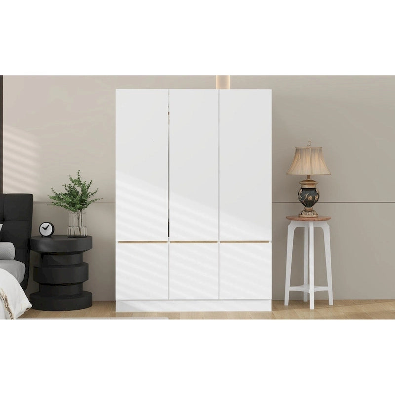Armoire-penderie autoportante pour chambre à coucher avec tringle à vêtements, armoire en bois à 6 portes