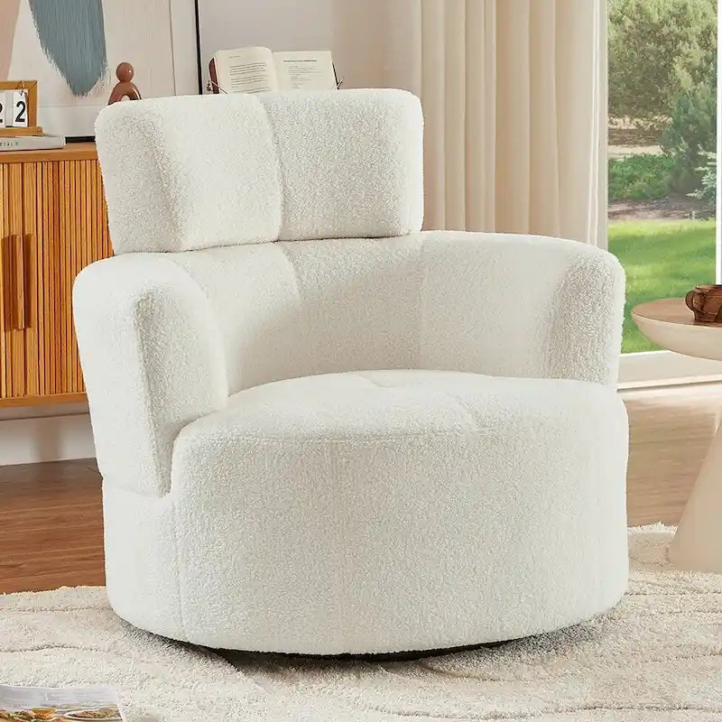 Fauteuil pivotant à 360°, fauteuil d'appoint rembourré de style tonneau