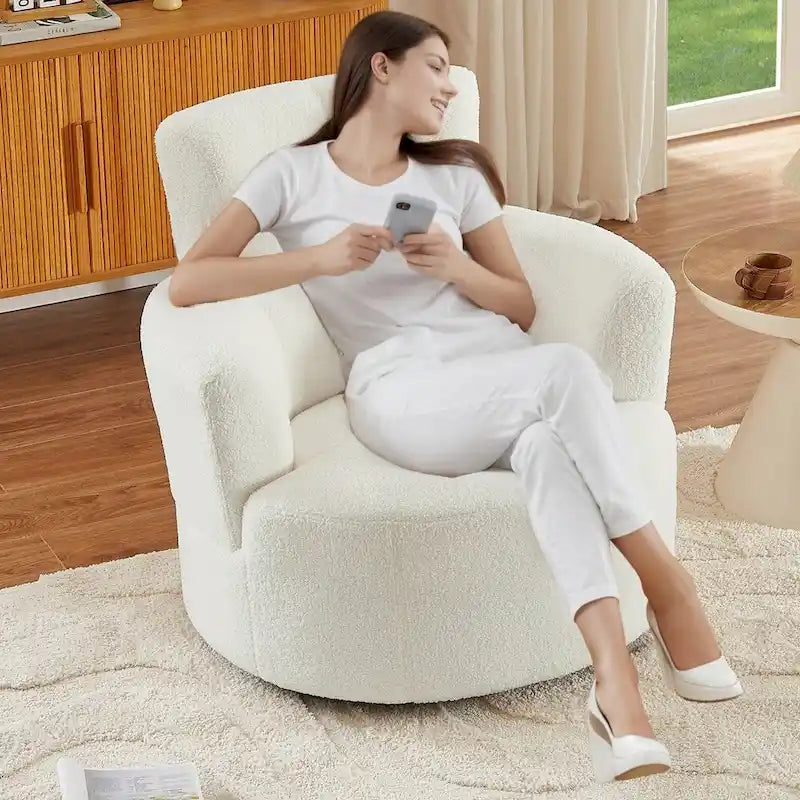 Fauteuil pivotant à 360°, fauteuil d'appoint rembourré de style tonneau