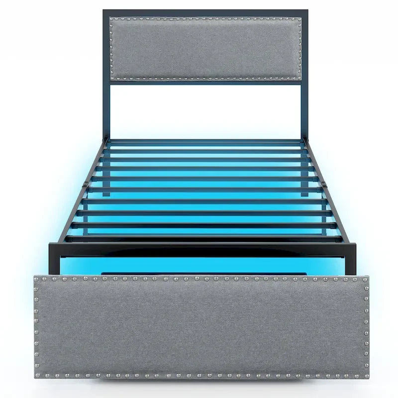 Cadre de lit Gymax pour lit simple avec tiroir de rangement, lit plateforme en métal avec éclairage LED