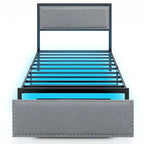 Cadre de lit Gymax pour lit simple avec tiroir de rangement, lit plateforme en métal avec éclairage LED