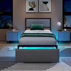 Cadre de lit Gymax pour lit simple avec tiroir de rangement, lit plateforme en métal avec éclairage LED