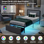 Cadre de lit Gymax pour lit simple avec tiroir de rangement, lit plateforme en métal avec éclairage LED
