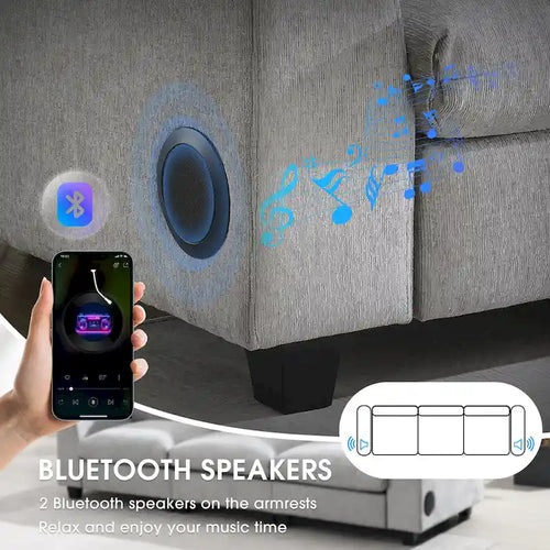 Canapé d'angle intelligent Chenille 96 avec haut-parleur Bluetooth, tablette rabattable et chargeur USB et canapé 3 places Cloud