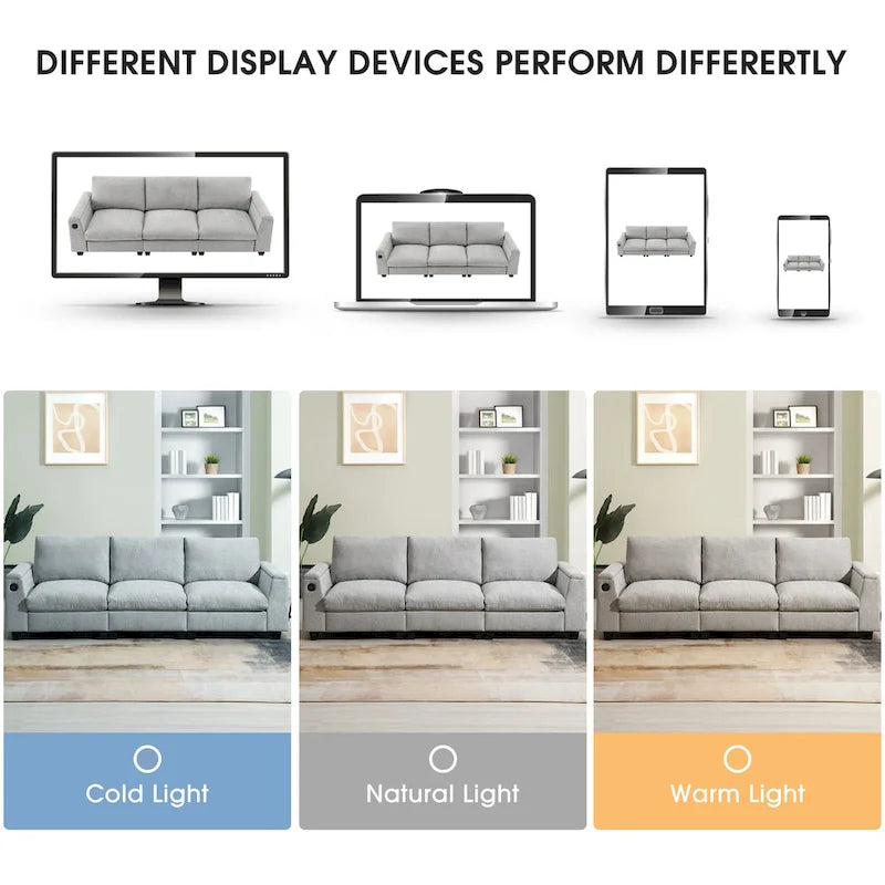 Canapé d'angle intelligent Chenille 96 avec haut-parleur Bluetooth, tablette rabattable et chargeur USB et canapé 3 places Cloud