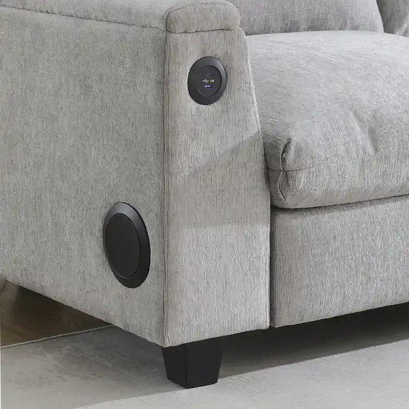 Canapé d'angle intelligent Chenille 96 avec haut-parleur Bluetooth, tablette rabattable et chargeur USB et canapé 3 places Cloud