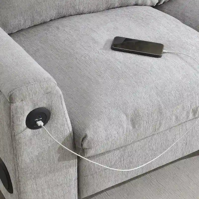 Canapé d'angle intelligent Chenille 96 avec haut-parleur Bluetooth, tablette rabattable et chargeur USB et canapé 3 places Cloud