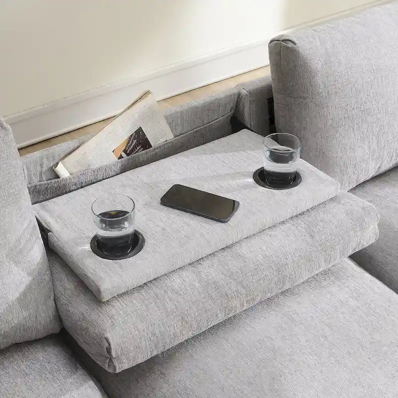Canapé d'angle intelligent Chenille 96 avec haut-parleur Bluetooth, tablette rabattable et chargeur USB et canapé 3 places Cloud