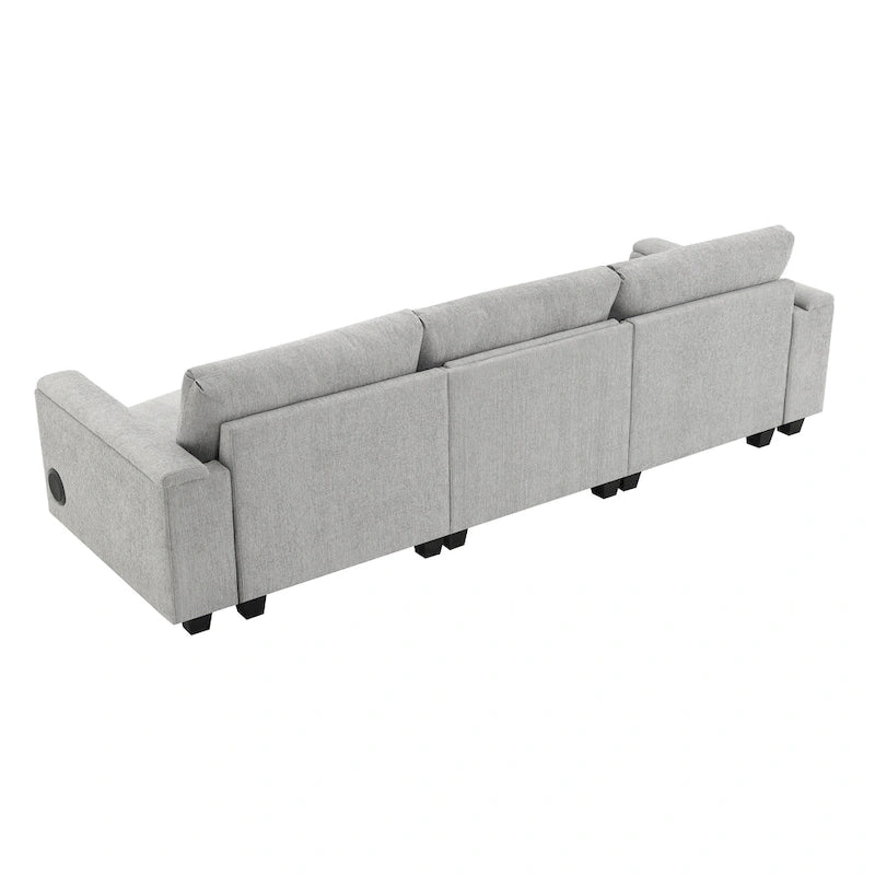 Canapé d'angle intelligent Chenille 96 avec haut-parleur Bluetooth, tablette rabattable et chargeur USB et canapé 3 places Cloud