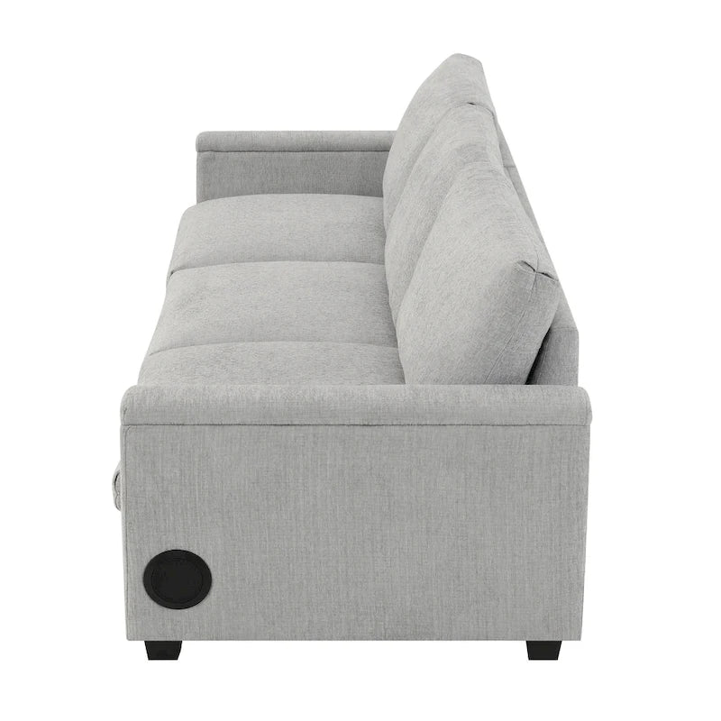 Canapé d'angle intelligent Chenille 96 avec haut-parleur Bluetooth, tablette rabattable et chargeur USB et canapé 3 places Cloud