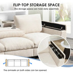 Canapé d'angle intelligent Chenille 96 avec haut-parleur Bluetooth, tablette rabattable et chargeur USB et canapé 3 places Cloud