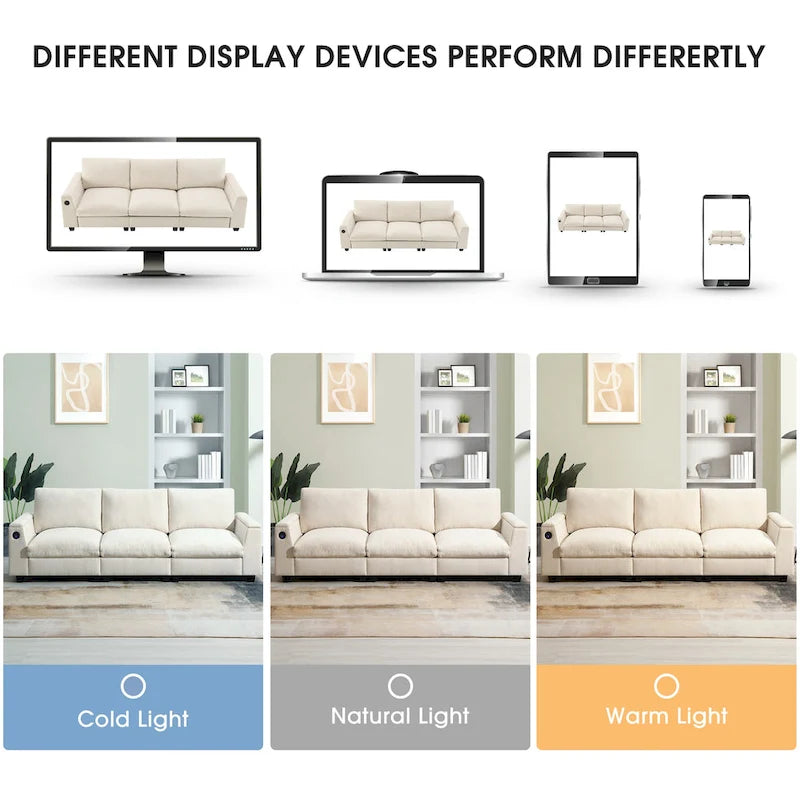 Canapé d'angle intelligent Chenille 96 avec haut-parleur Bluetooth, tablette rabattable et chargeur USB et canapé 3 places Cloud