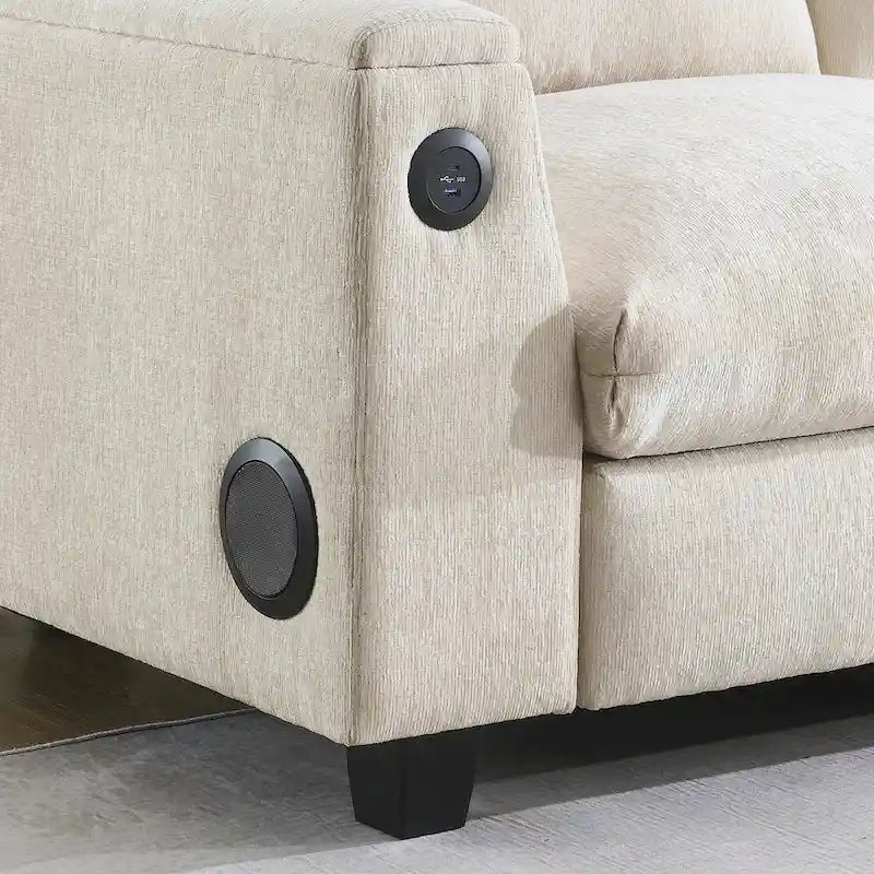 Canapé d'angle intelligent Chenille 96 avec haut-parleur Bluetooth, tablette rabattable et chargeur USB et canapé 3 places Cloud
