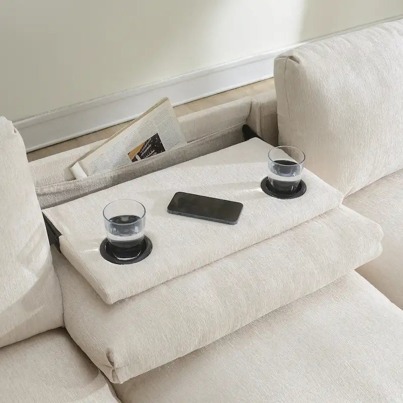 Canapé d'angle intelligent Chenille 96 avec haut-parleur Bluetooth, tablette rabattable et chargeur USB et canapé 3 places Cloud