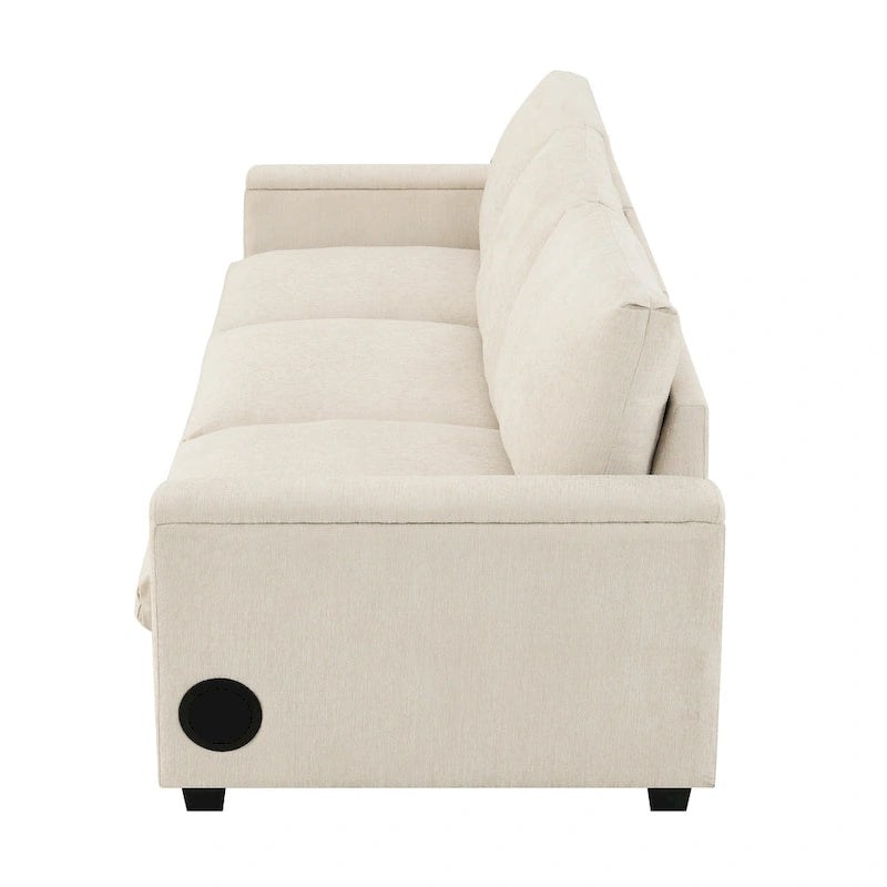 Canapé d'angle intelligent Chenille 96 avec haut-parleur Bluetooth, tablette rabattable et chargeur USB et canapé 3 places Cloud
