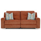 Canapé inclinable manuel Genna, polyester orange épicé, 2 coussins, 221 cm (87 pouces)