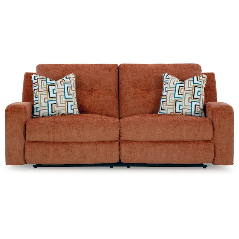 Canapé inclinable manuel Genna, polyester orange épicé, 2 coussins, 221 cm (87 pouces)