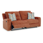 Canapé inclinable manuel Genna, polyester orange épicé, 2 coussins, 221 cm (87 pouces)