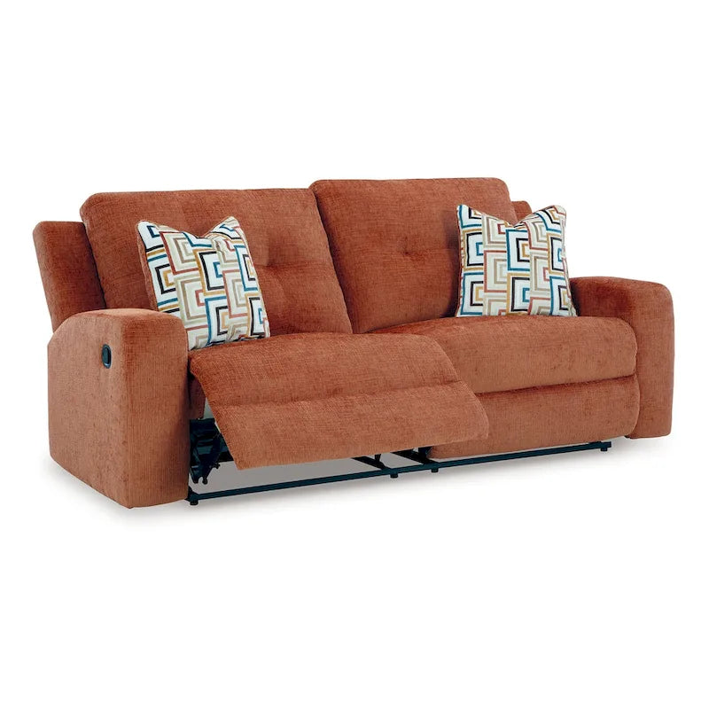 Canapé inclinable manuel Genna, polyester orange épicé, 2 coussins, 221 cm (87 pouces)