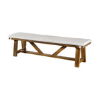 Banc de salle à manger Jule, piètement à tréteaux, 175 cm, bois brun avec assise blanc cassé