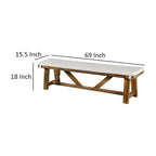 Banc de salle à manger Jule, piètement à tréteaux, 175 cm, bois brun avec assise blanc cassé