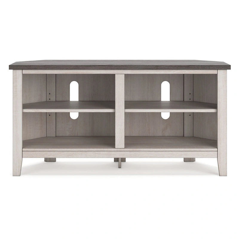 Meuble TV d'angle Elia, 4 étagères, gris, blanc rustique, 122 cm (48 pouces)