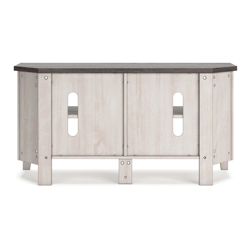 Meuble TV d'angle Elia, 4 étagères, gris, blanc rustique, 122 cm (48 pouces)