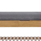 Banc de rangement à chaussures Mindy, assise en polyester gris, bambou brun noyer, 91 cm