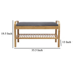 Banc de rangement à chaussures Mindy, assise en polyester gris, bambou brun noyer, 91 cm