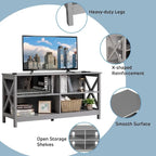 Meuble TV 55 pouces avec étagères de rangement, gris - 119 cm de largeur