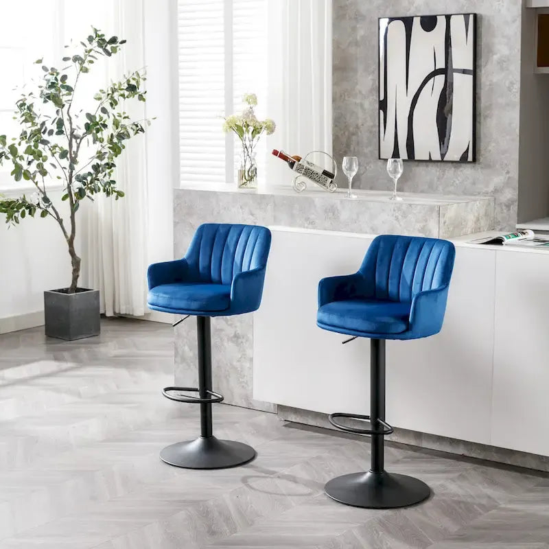 Ensemble de 2 tabourets de bar pivotants sans accoudoirs avec repose-pieds et réglables en hauteur, pour îlot de cuisine avec dossier.
