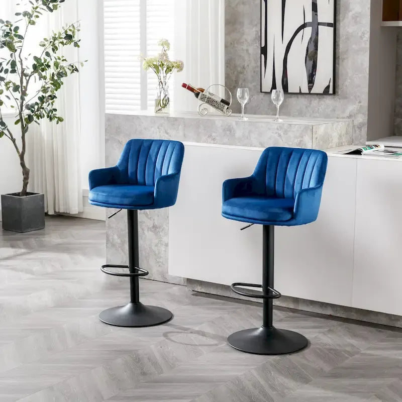 Ensemble de 2 tabourets de bar pivotants sans accoudoirs avec repose-pieds et réglables en hauteur, pour îlot de cuisine avec dossier.