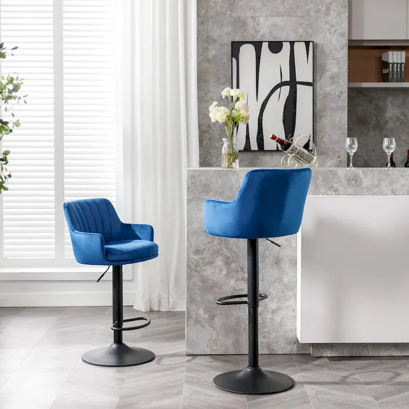 Ensemble de 2 tabourets de bar pivotants sans accoudoirs avec repose-pieds et réglables en hauteur, pour îlot de cuisine avec dossier.
