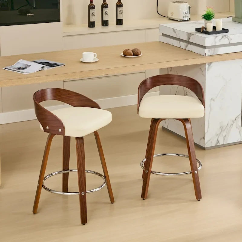 Ensemble de 2 tabourets de bar à hauteur de comptoir, chaises de salle à manger avec assise rembourrée, tabouret de cuisine avec repose-pieds et dossier bas