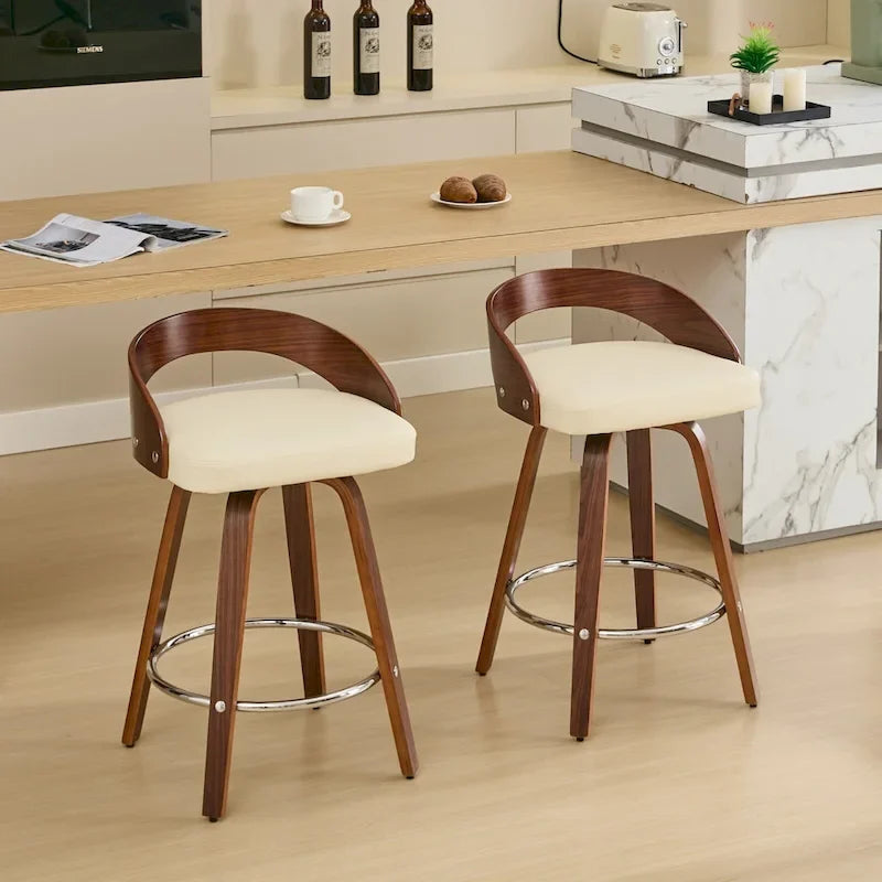 Ensemble de 2 tabourets de bar à hauteur de comptoir, chaises de salle à manger avec assise rembourrée, tabouret de cuisine avec repose-pieds et dossier bas