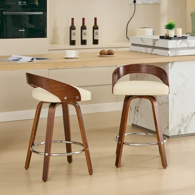 Ensemble de 2 tabourets de bar à hauteur de comptoir, chaises de salle à manger avec assise rembourrée, tabouret de cuisine avec repose-pieds et dossier bas