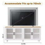 Meuble TV avec étagères et portes en verre trempé, centre multimédia avec étagères réglables pour téléviseurs jusqu'à 70 pouces