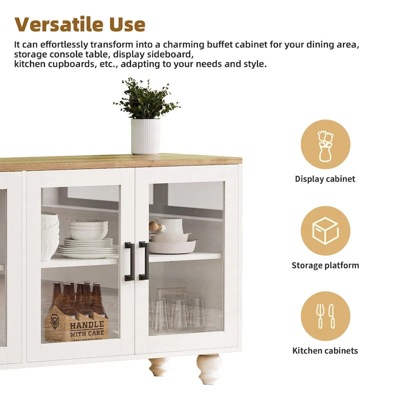 Meuble TV avec étagères et portes en verre trempé, centre multimédia avec étagères réglables pour téléviseurs jusqu'à 70 pouces