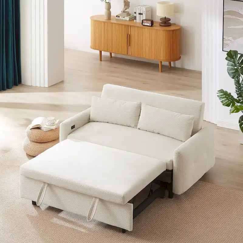 Canapé-lit gigogne Roomfitters 2 places convertible avec coussins décoratifs et ports USB, canapé-lit moderne, beige