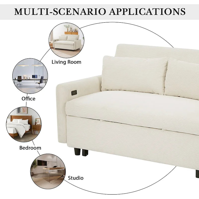 Canapé-lit gigogne Roomfitters 2 places convertible avec coussins décoratifs et ports USB, canapé-lit moderne, beige