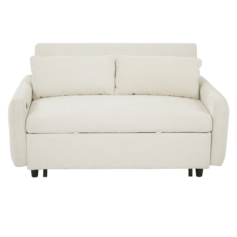 Canapé-lit gigogne Roomfitters 2 places convertible avec coussins décoratifs et ports USB, canapé-lit moderne, beige