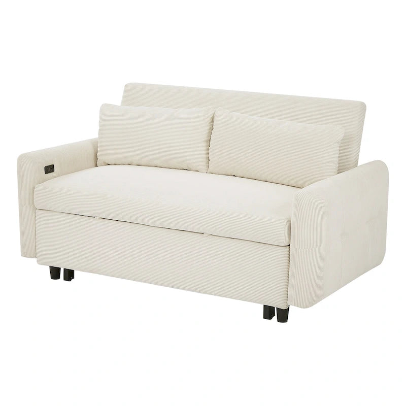 Canapé-lit gigogne Roomfitters 2 places convertible avec coussins décoratifs et ports USB, canapé-lit moderne, beige