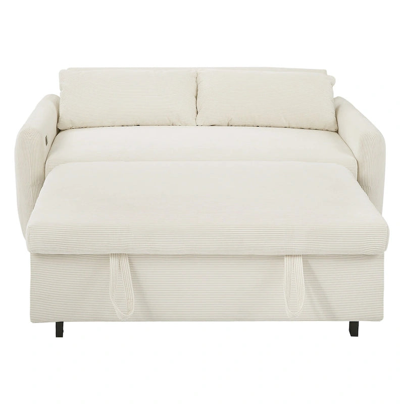 Canapé-lit gigogne Roomfitters 2 places convertible avec coussins décoratifs et ports USB, canapé-lit moderne, beige