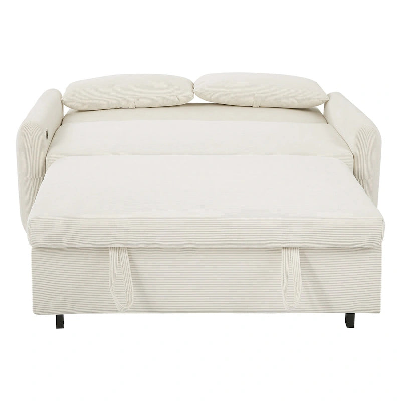 Canapé-lit gigogne Roomfitters 2 places convertible avec coussins décoratifs et ports USB, canapé-lit moderne, beige