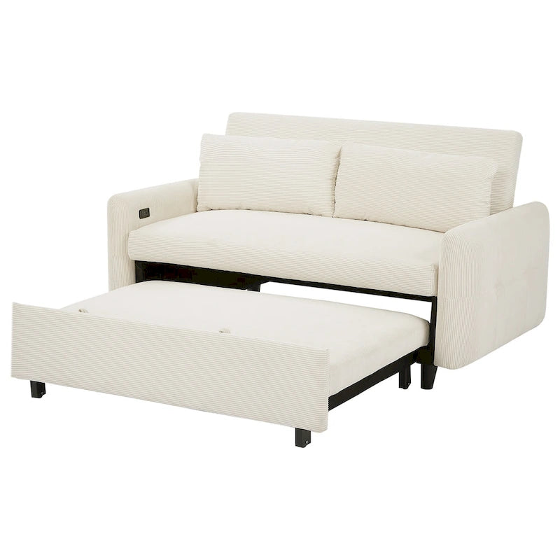 Canapé-lit gigogne Roomfitters 2 places convertible avec coussins décoratifs et ports USB, canapé-lit moderne, beige